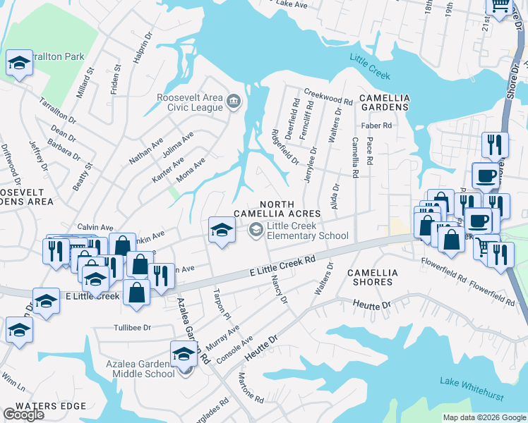 map of restaurants, bars, coffee shops, grocery stores, and more near 2913 David Avenue in Norfolk