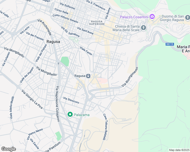 map of restaurants, bars, coffee shops, grocery stores, and more near Via Trieste in Ragusa
