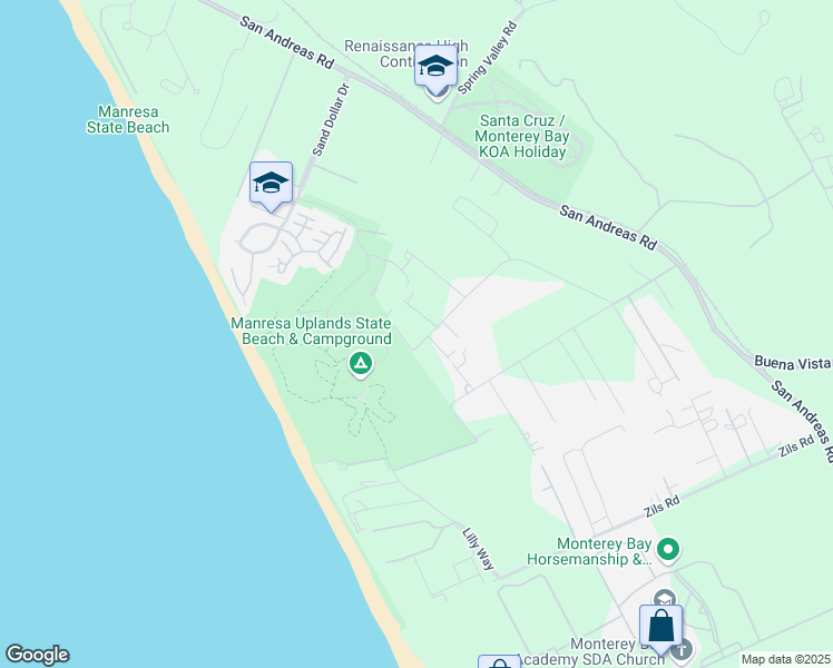 map of restaurants, bars, coffee shops, grocery stores, and more near 600 Sea View Terrace in Watsonville