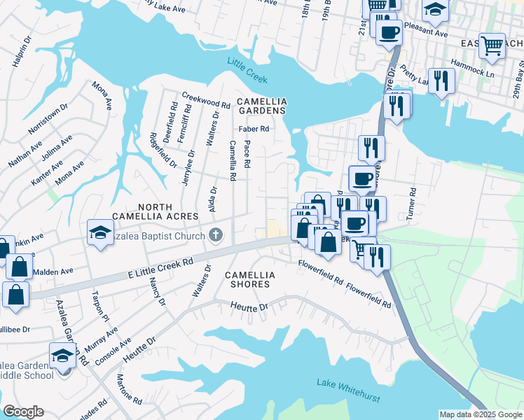 map of restaurants, bars, coffee shops, grocery stores, and more near 7941 Redmon Road in Norfolk