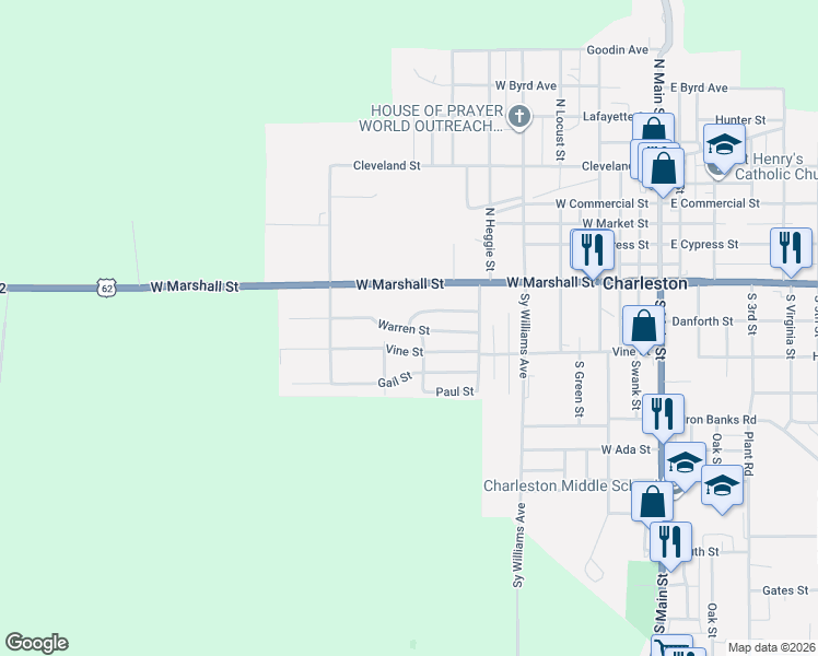 map of restaurants, bars, coffee shops, grocery stores, and more near 706 Warren Street in Charleston