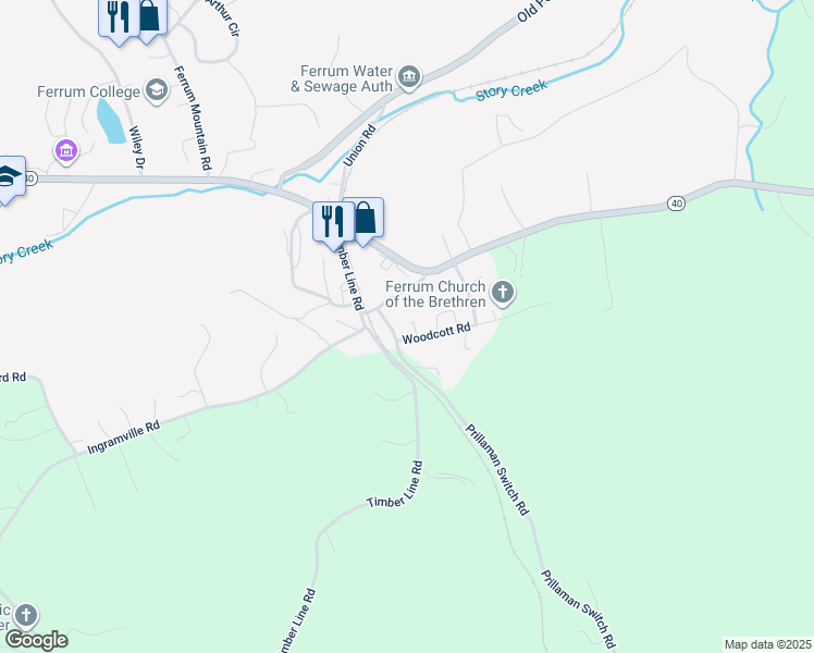 map of restaurants, bars, coffee shops, grocery stores, and more near 5061-5700 Prillaman Switch Road in Ferrum