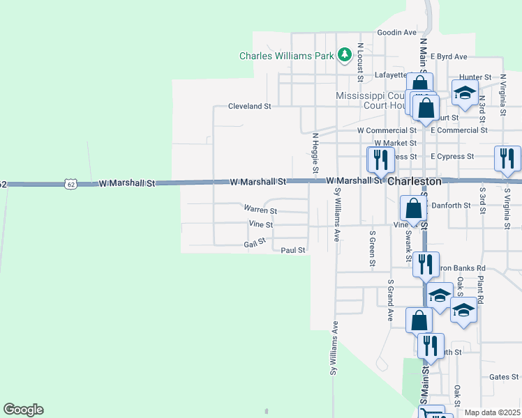 map of restaurants, bars, coffee shops, grocery stores, and more near 706 Warren Street in Charleston