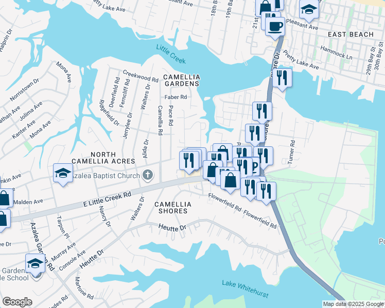 map of restaurants, bars, coffee shops, grocery stores, and more near 7947 Woodall Road in Norfolk