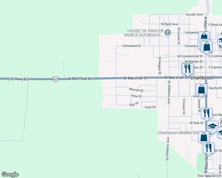 map of restaurants, bars, coffee shops, grocery stores, and more near 1208 Warren Street in Charleston