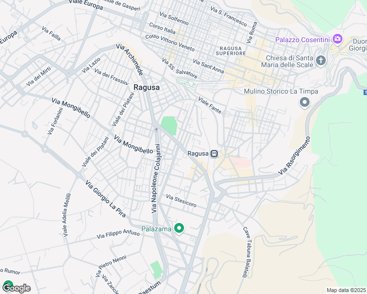 map of restaurants, bars, coffee shops, grocery stores, and more near 76 Via Gabriele D'Annunzio in Ragusa