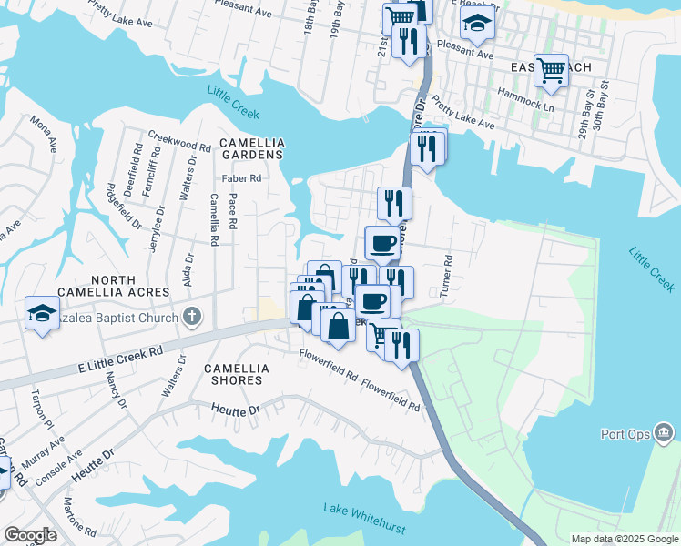 map of restaurants, bars, coffee shops, grocery stores, and more near 7940 Thompson Road in Norfolk