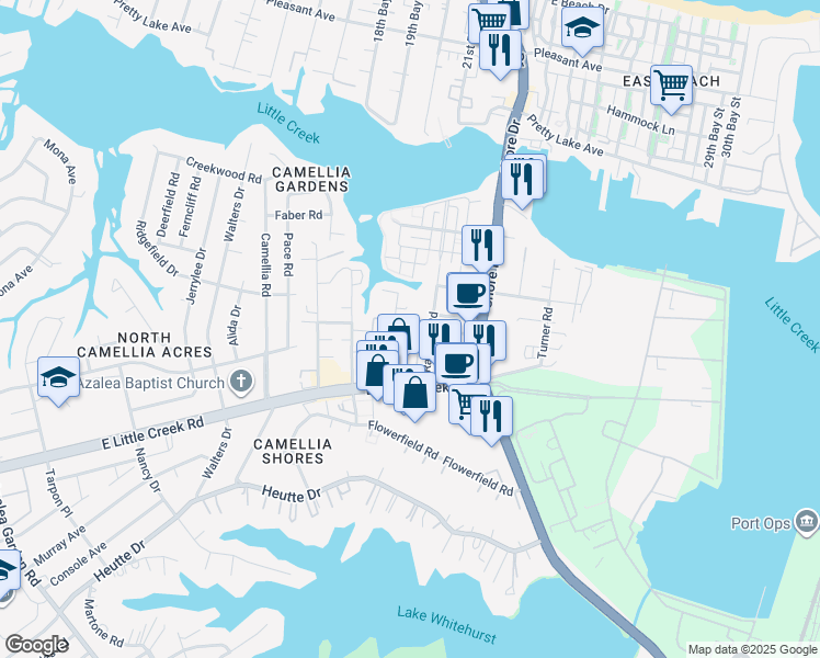 map of restaurants, bars, coffee shops, grocery stores, and more near 7940 Thompson Road in Norfolk