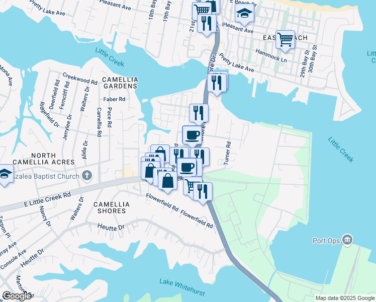 map of restaurants, bars, coffee shops, grocery stores, and more near 4226 Caliente Street in Norfolk