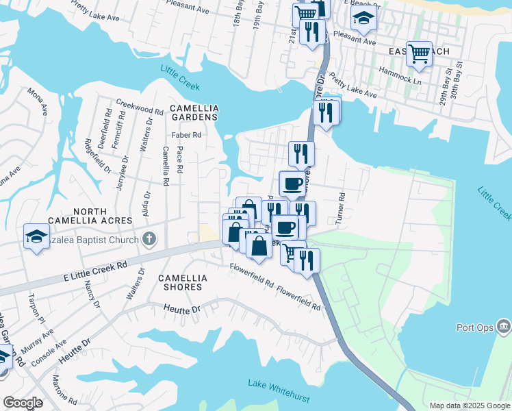 map of restaurants, bars, coffee shops, grocery stores, and more near 7940 Thompson Road in Norfolk