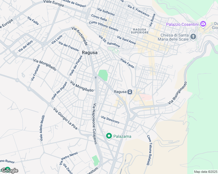 map of restaurants, bars, coffee shops, grocery stores, and more near 76 Via Gabriele D'Annunzio in Ragusa