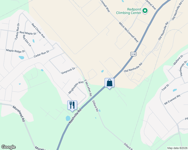 map of restaurants, bars, coffee shops, grocery stores, and more near 304 McLellan Road in Bowling Green