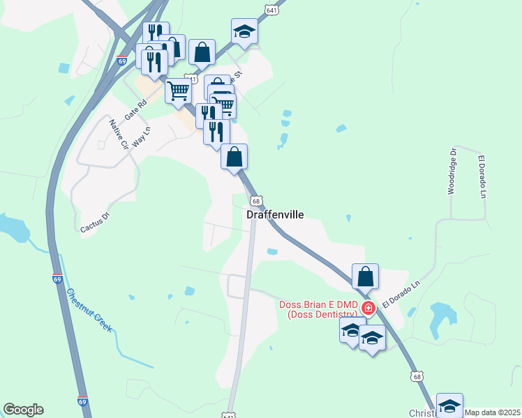 map of restaurants, bars, coffee shops, grocery stores, and more near 2391 U.S. 68 in Benton