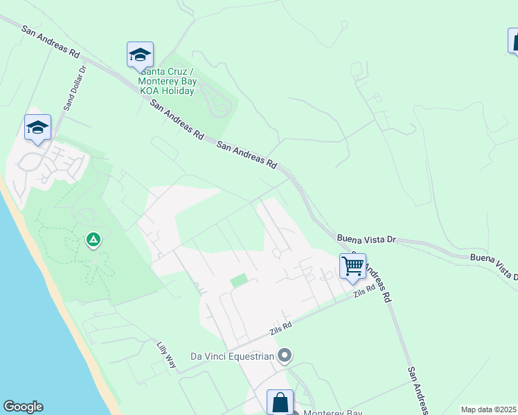 map of restaurants, bars, coffee shops, grocery stores, and more near 21 Crest Lane in La Selva Beach