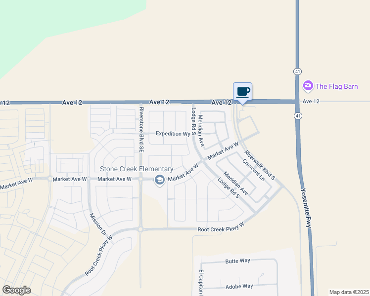 map of restaurants, bars, coffee shops, grocery stores, and more near 516 Blue Oak Lane West in Madera