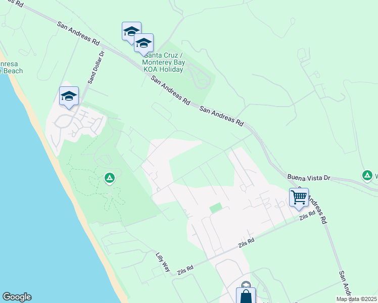 map of restaurants, bars, coffee shops, grocery stores, and more near 110 Crest Drive in La Selva Beach