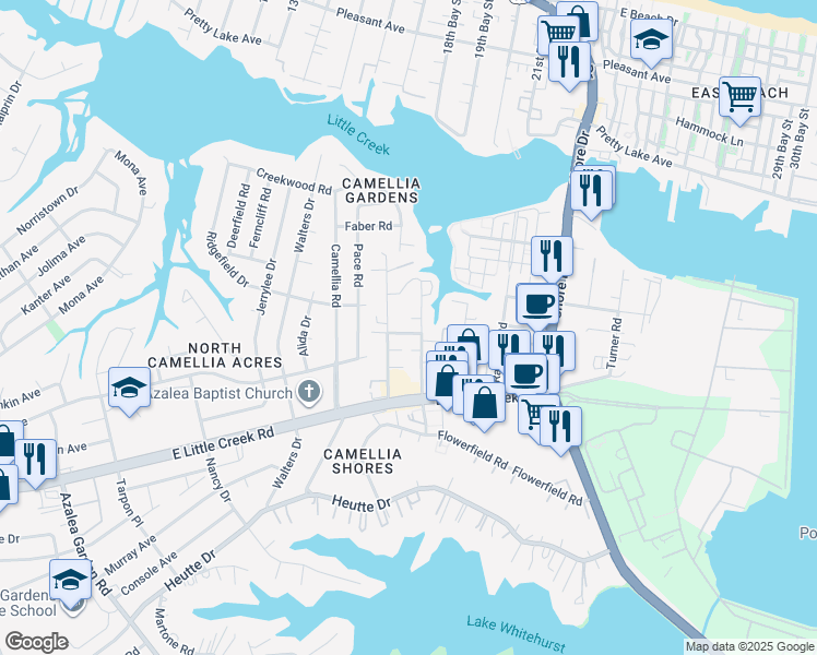 map of restaurants, bars, coffee shops, grocery stores, and more near 7947 Woodall Road in Norfolk