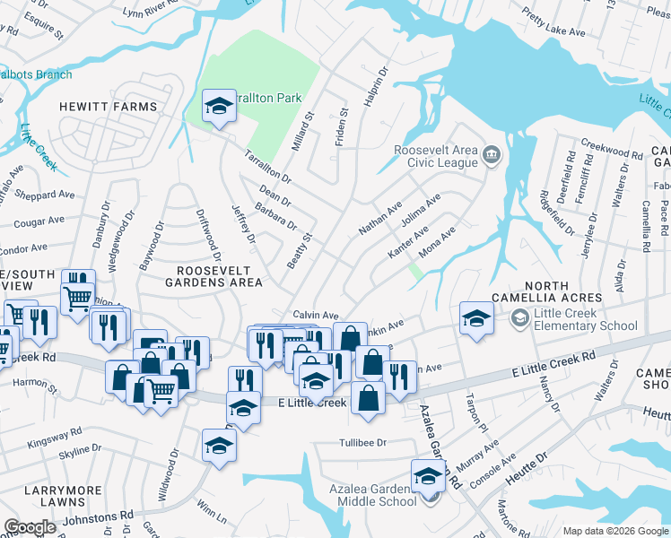 map of restaurants, bars, coffee shops, grocery stores, and more near in Norfolk