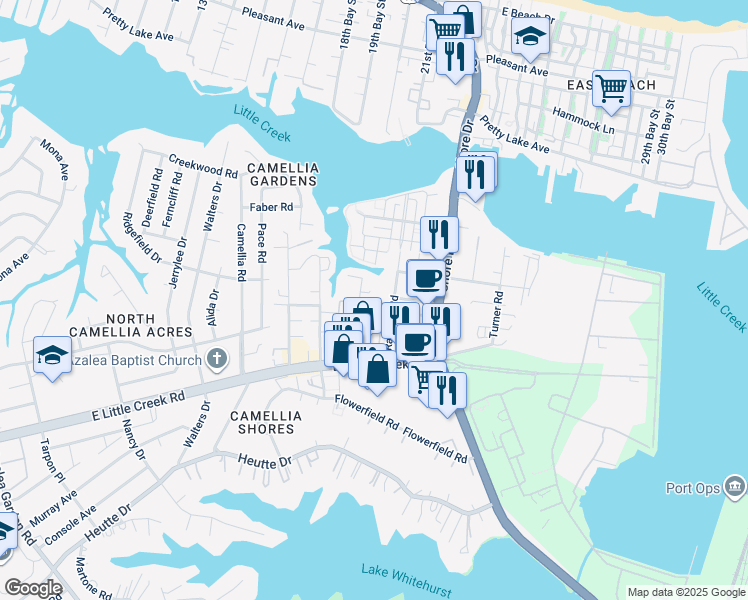 map of restaurants, bars, coffee shops, grocery stores, and more near 7952 Thompson Road in Norfolk