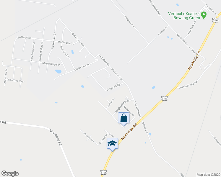 map of restaurants, bars, coffee shops, grocery stores, and more near 125 Greyrock Drive in Bowling Green