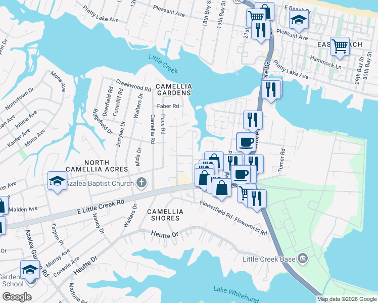 map of restaurants, bars, coffee shops, grocery stores, and more near 8024 Redmon Road in Norfolk