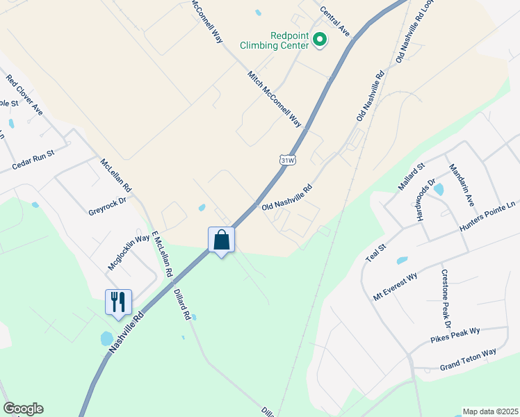 map of restaurants, bars, coffee shops, grocery stores, and more near 8140 Old Nashville Road in Bowling Green