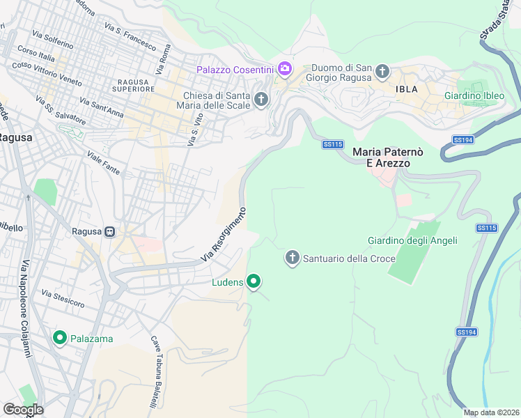 map of restaurants, bars, coffee shops, grocery stores, and more near Via Nino Martoglio in Ragusa