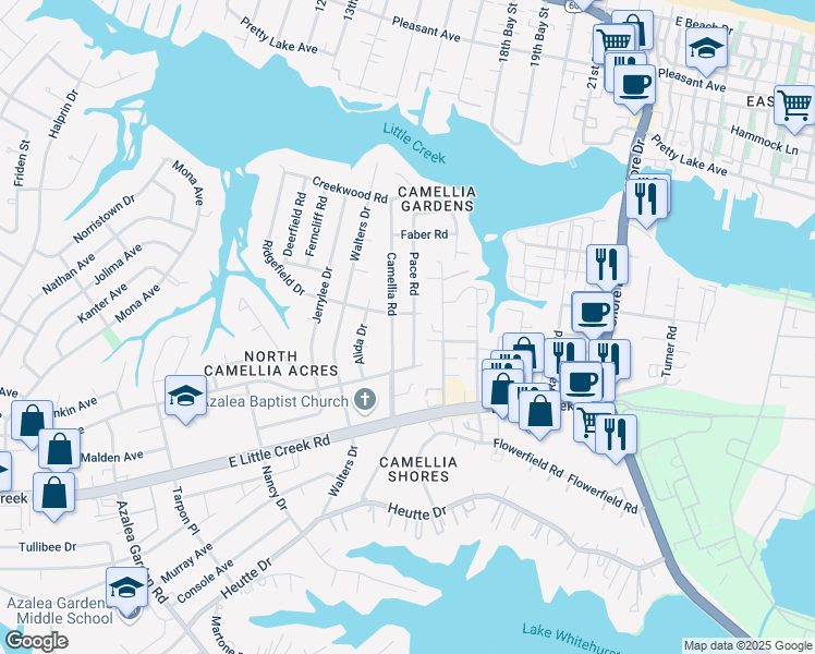 map of restaurants, bars, coffee shops, grocery stores, and more near 8100 Pace Road in Norfolk