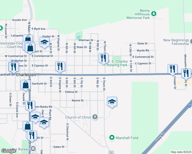 map of restaurants, bars, coffee shops, grocery stores, and more near 200-298 South 9th Street in Charleston