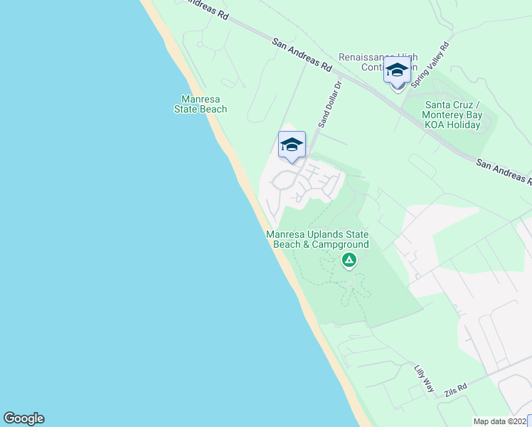 map of restaurants, bars, coffee shops, grocery stores, and more near 753 The Shore Line in La Selva Beach