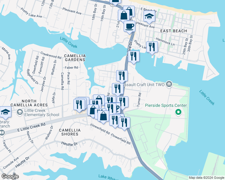 map of restaurants, bars, coffee shops, grocery stores, and more near 4209 Dunning Road in Norfolk