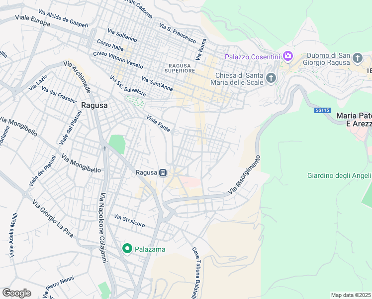 map of restaurants, bars, coffee shops, grocery stores, and more near Via Trieste in Ragusa