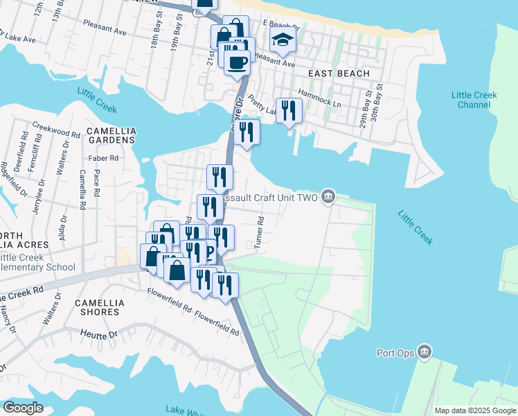 map of restaurants, bars, coffee shops, grocery stores, and more near 4420 Dunning Road in Norfolk