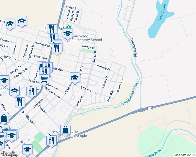 map of restaurants, bars, coffee shops, grocery stores, and more near 463 Tuttle Avenue in Watsonville