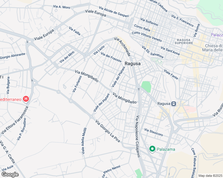 map of restaurants, bars, coffee shops, grocery stores, and more near Via Mongibello in Ragusa