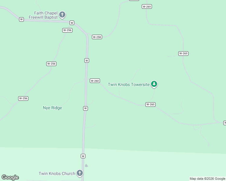 map of restaurants, bars, coffee shops, grocery stores, and more near County Road W-260 in Vanzant