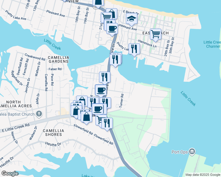 map of restaurants, bars, coffee shops, grocery stores, and more near 7970 Shore Drive in Norfolk