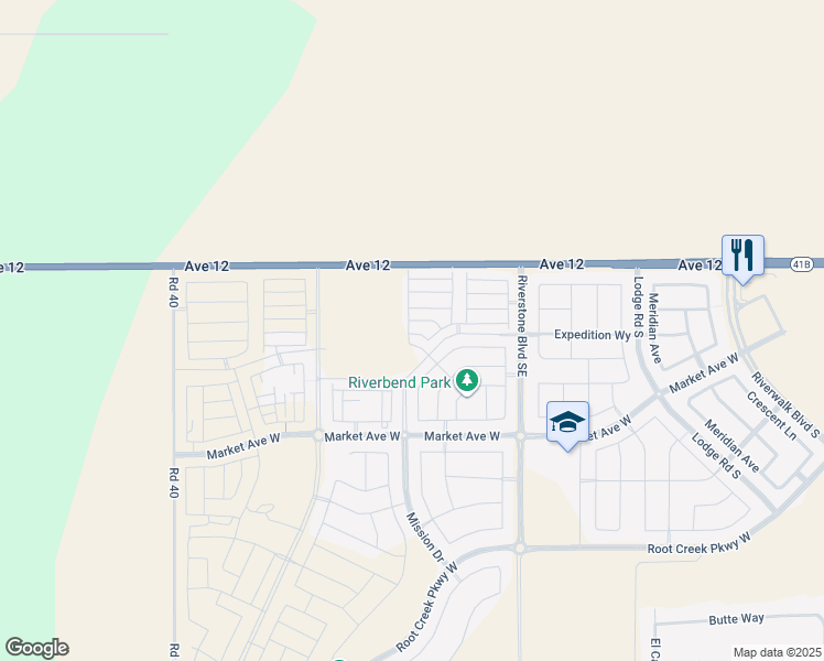 map of restaurants, bars, coffee shops, grocery stores, and more near 622 Mesa Dr in Madera