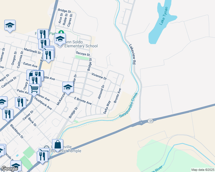 map of restaurants, bars, coffee shops, grocery stores, and more near 829 Cynthia Drive in Watsonville