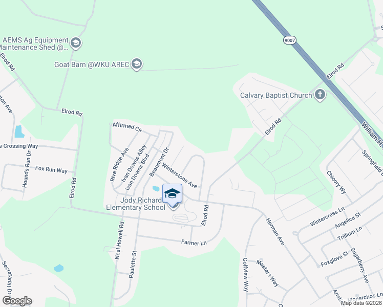 map of restaurants, bars, coffee shops, grocery stores, and more near Southern Sky Cir in Bowling Green