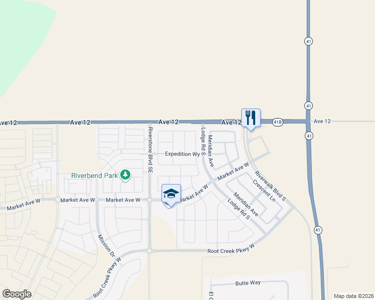 map of restaurants, bars, coffee shops, grocery stores, and more near 200 Mesa Drive in Madera