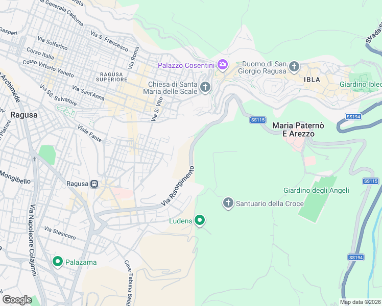 map of restaurants, bars, coffee shops, grocery stores, and more near Via Martoglio in Ragusa