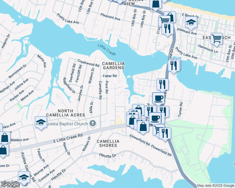 map of restaurants, bars, coffee shops, grocery stores, and more near 8024 Redmon Road in Norfolk