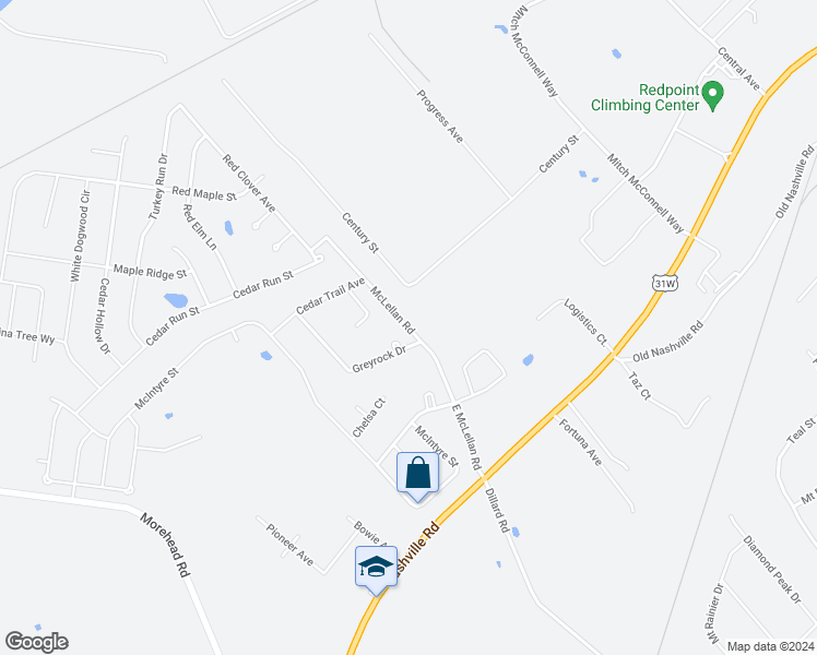 map of restaurants, bars, coffee shops, grocery stores, and more near 377 McLellan Road in Bowling Green