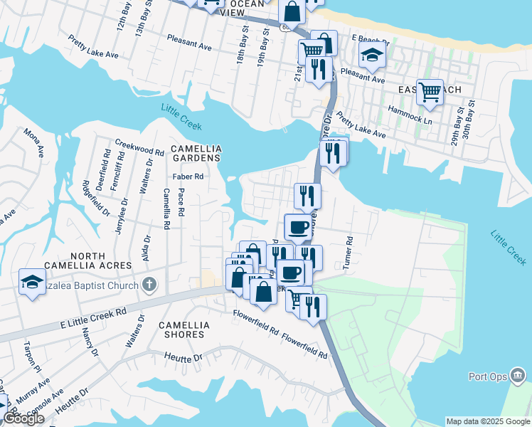 map of restaurants, bars, coffee shops, grocery stores, and more near 8163 Ships Crossing Road in Norfolk