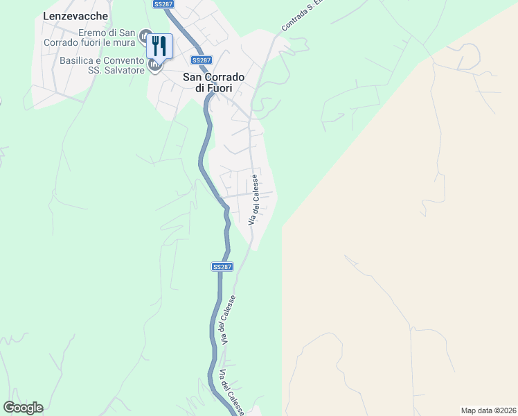 map of restaurants, bars, coffee shops, grocery stores, and more near 30 Via del Calesse in San Corrado di Fuori