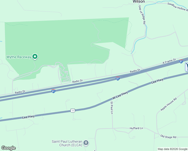 map of restaurants, bars, coffee shops, grocery stores, and more near Interstate 81 in Rural Retreat