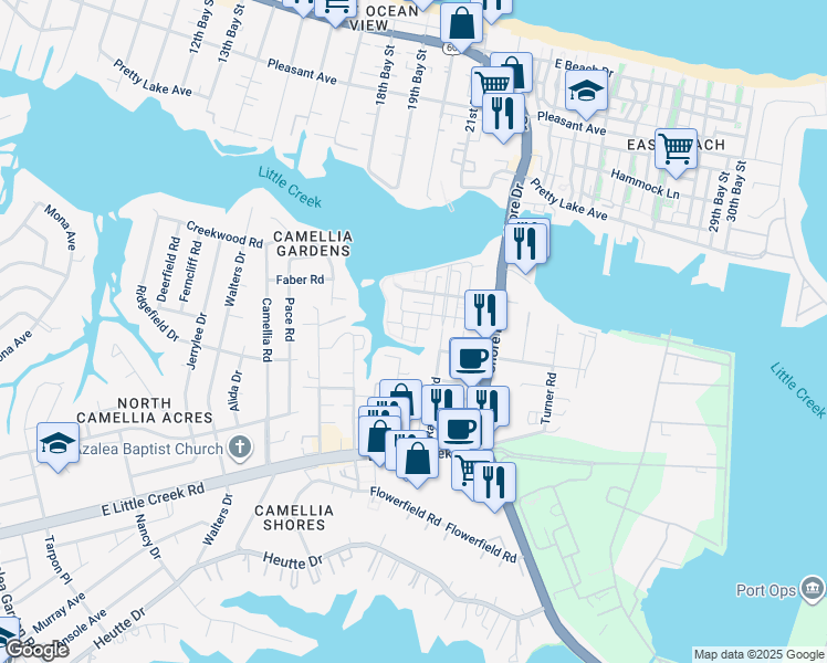 map of restaurants, bars, coffee shops, grocery stores, and more near 8135 Ships Crossing Road in Norfolk