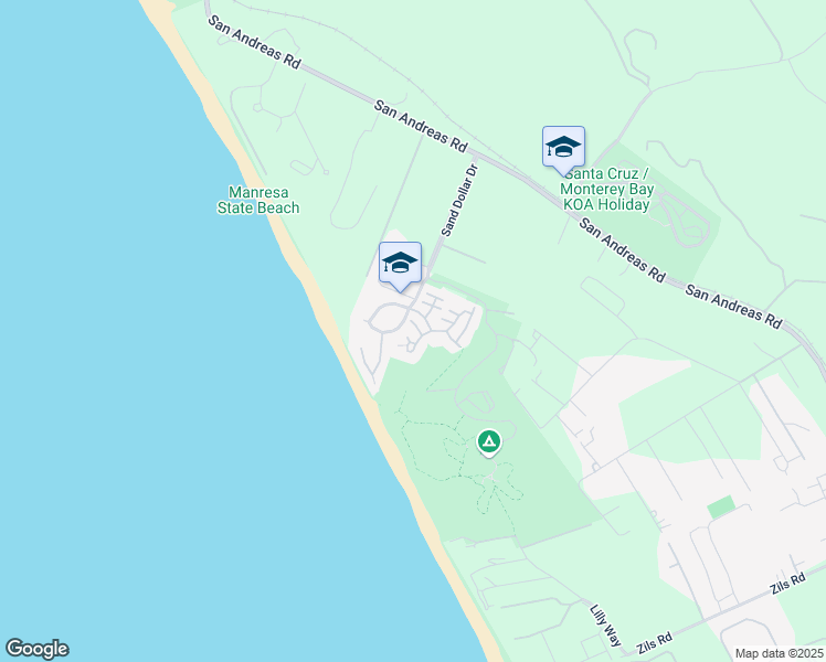 map of restaurants, bars, coffee shops, grocery stores, and more near 461 Arca Drive in La Selva Beach