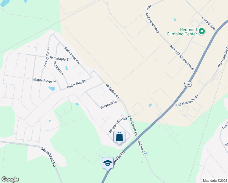 map of restaurants, bars, coffee shops, grocery stores, and more near 426 East McLellan Road in Bowling Green